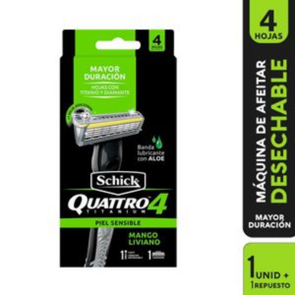 Imagen de Maquina de afeitar SCHICK Quattro titanium x1 + 2 repuestos (1 und)