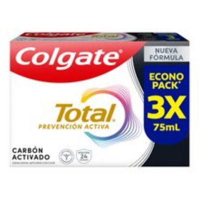 Imagen de Crema dental COLGATE total 12 carbón activado 3 unds x75 ml c/u