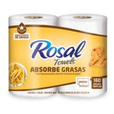 Imagen de Toallas de cocina ROSAL absorbe grasa 2 rollos x80 hojas c/u