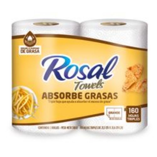 Imagen de Toallas de cocina ROSAL absorbe grasa 2 rollos x80 hojas c/u