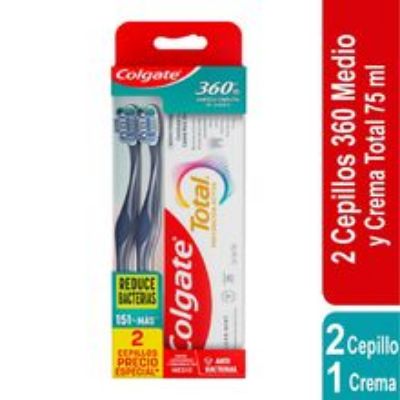 Imagen de Cepillo dental COLGATE 360º 2 unds + crema dental total 12 clean mint x75 ml