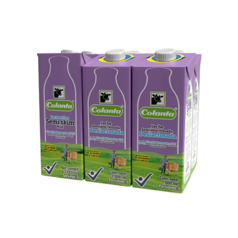 Imagen de Leche UHT Deslactosada Semidescremada Colanta Caja X 1000 ml X 6 U