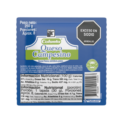 Imagen de Queso Campesino Colanta X 250 g