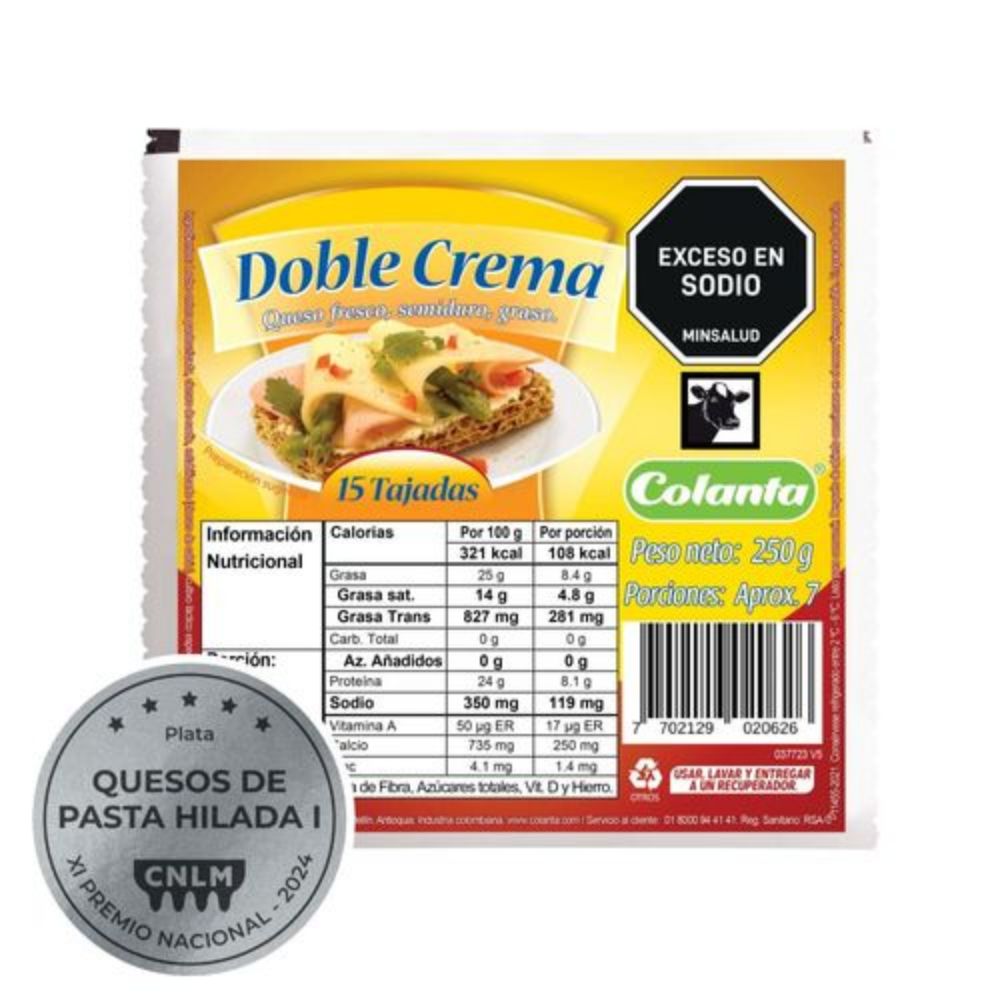 Imagen de Queso Doble Crema Colanta Tajado X 250 g