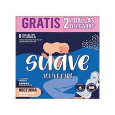 Imagen de Toallas higiénicas SUAVE active nocturna con alas x8 unds 2 unds gratis