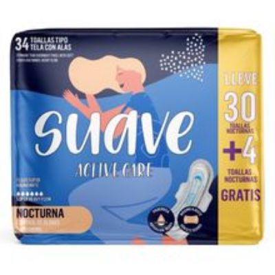 Imagen de Toalla SUAVE active care nocturna con alas x30 unds gratis 4 unds