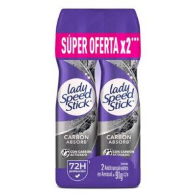 Imagen de Desodorante mujer LADY SPEED STICK carbón absorb spray x2und (91 gr)
