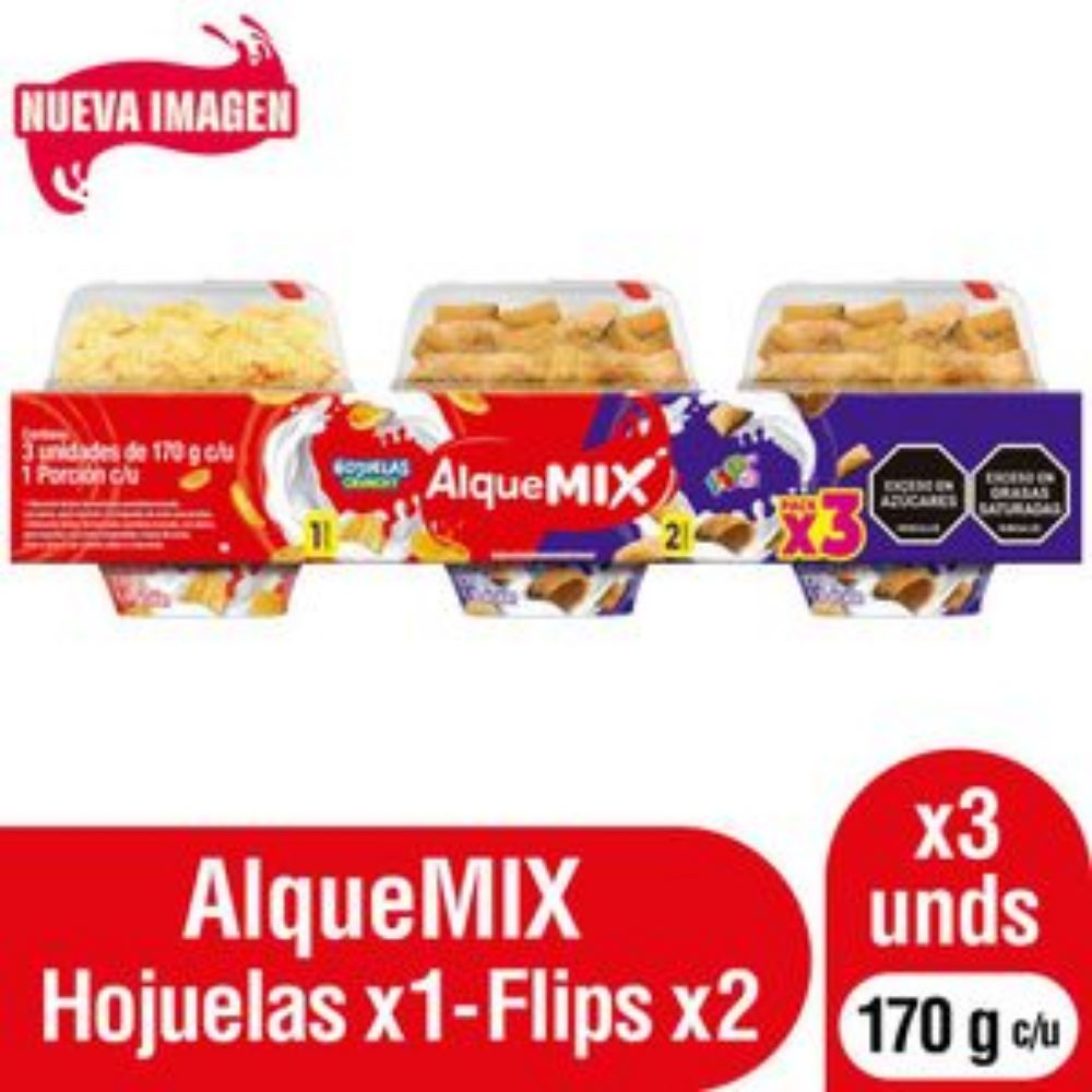 Imagen de Alimento lácteo AlqueMix con flips surtido x3 und (510 gr)