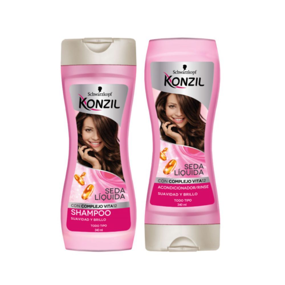 Imagen de Shampoo + acondicionador KONZIL suavidad y brillo seda líquida  (680  ml)