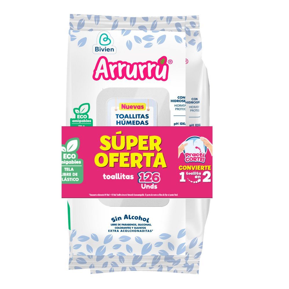 Imagen de Toallitas húmedas ARRURRU sin alcohol, para bebés (126  und)