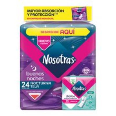 Imagen de Toallas higiénicas NOSOTRAS buenas noches tela 24 unds + 10 protectores