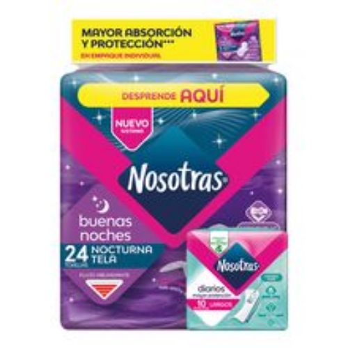 Imagen de Toallas higiénicas NOSOTRAS buenas noches tela 24 unds + 10 protectores