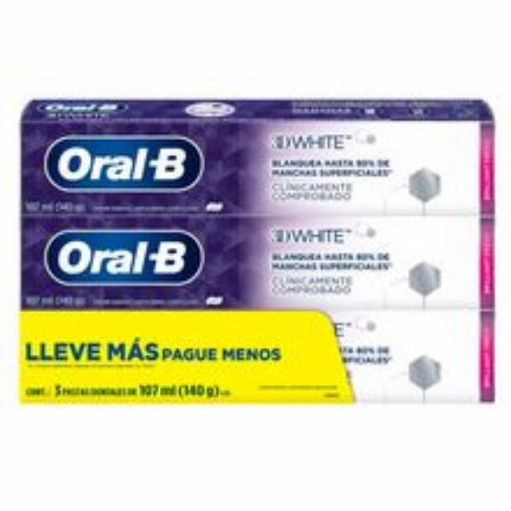 Imagen de Crema dental ORAL-B 3d white 3 unds x107 ml c/u