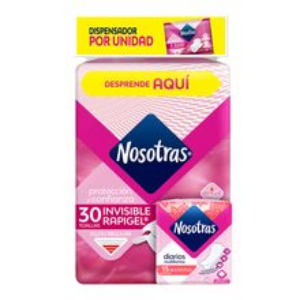 Imagen de Toallas higiénicas NOSOTRAS invisibles rapigel 30 unds +15 protectores