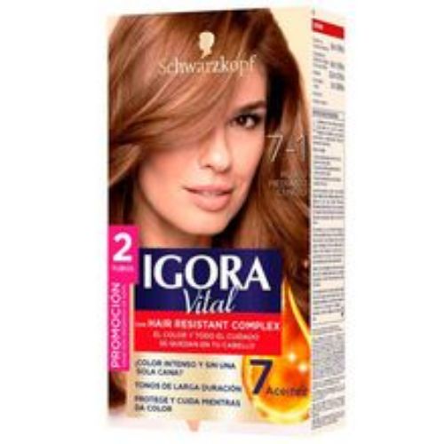 Imagen de Tinte IGORA vital rubio mediano cenizo 2 tubos N.° 7.1
