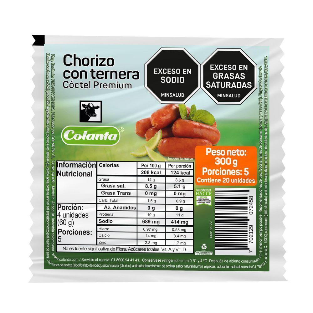 Imagen de Chorizo COLANTA tipo coctel premium (300  gr)