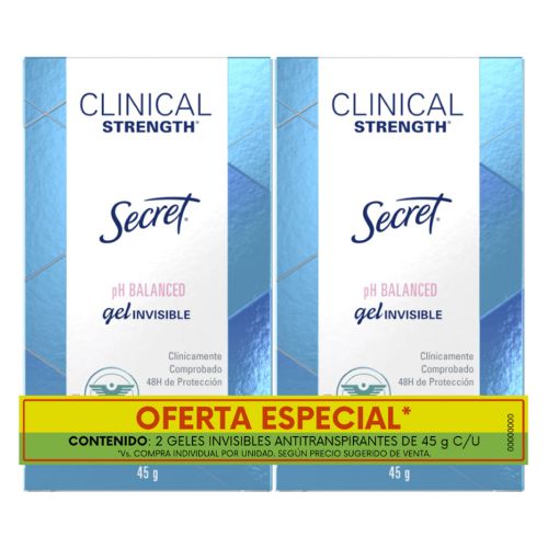 Imagen de Desodorante SECRET clinical gel invisible 2 unds x45 g c/u