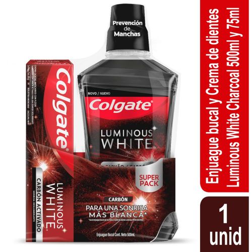 Imagen de Enjuague bucal COLGATE  + crema luminous white carbón (575  ml)
