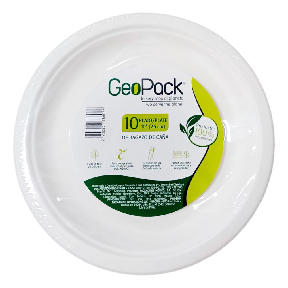 Imagen de Platos desechables GEOPACK compostable bagazo caña 26 cm