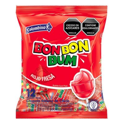 Imagen de Chupetas BON BON BUM con chicle sabor a fresa (228  gr)