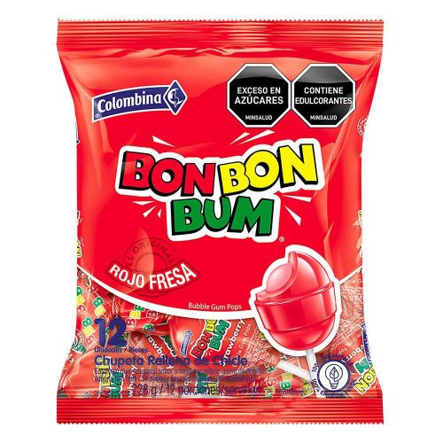 Imagen de Chupetas BON BON BUM con chicle sabor a fresa (228  gr)