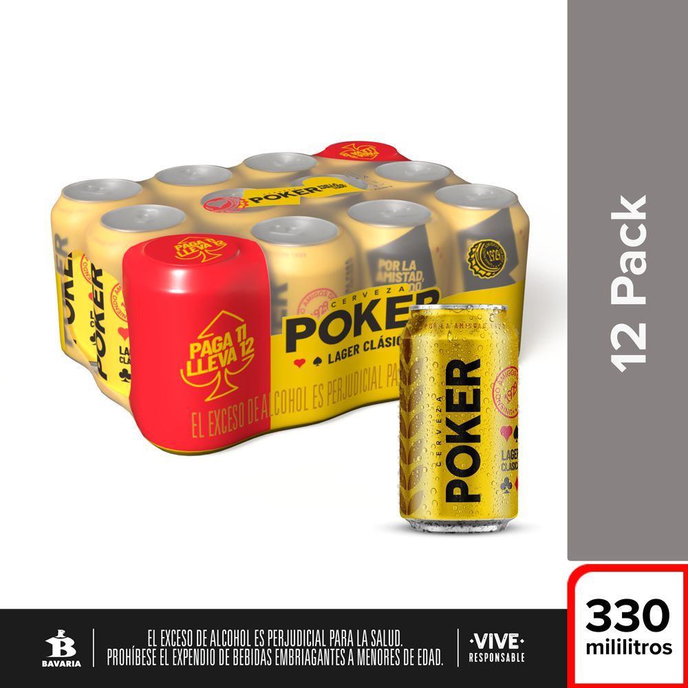 Imagen de Cerveza POKER lata x12und (3630  ml)