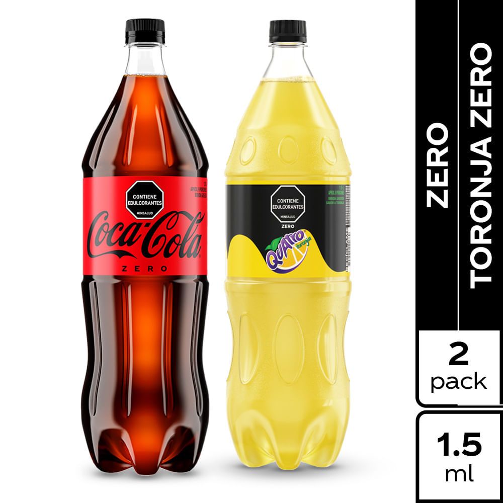 Imagen de Gaseosa Coca-Cola Zero 1.5L + Quatro Zero 1.5L
