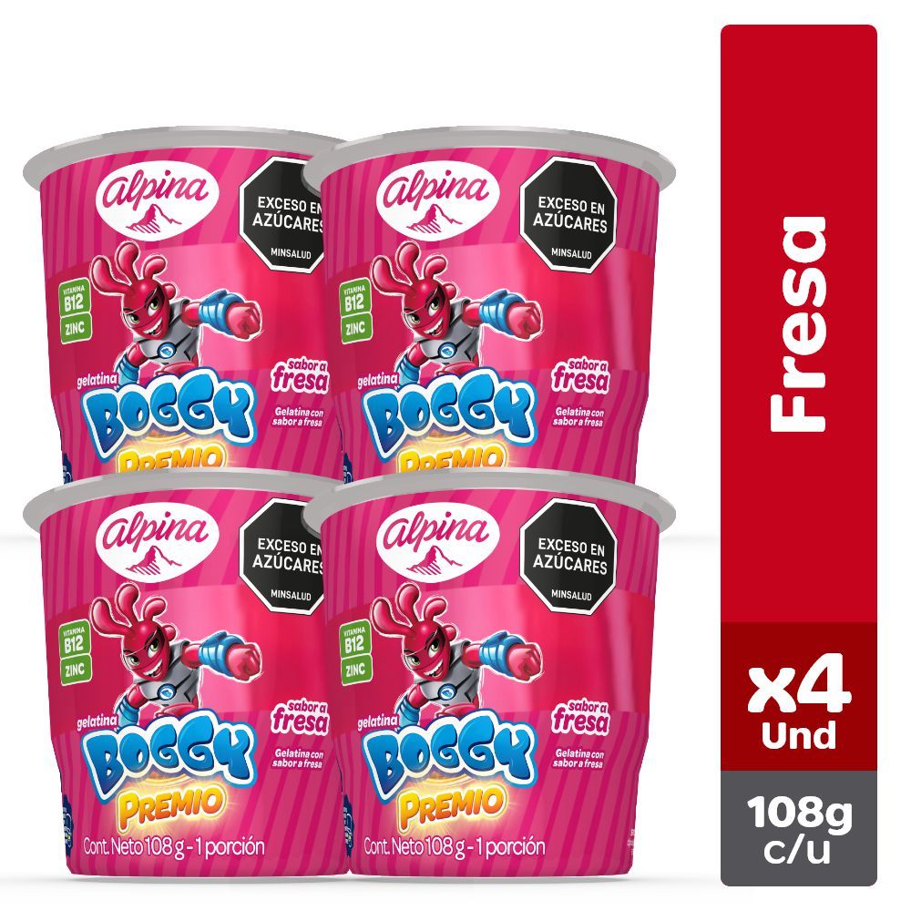 Imagen de Gelatina Fresa Vaso Fourpack BOGGY 432  gr