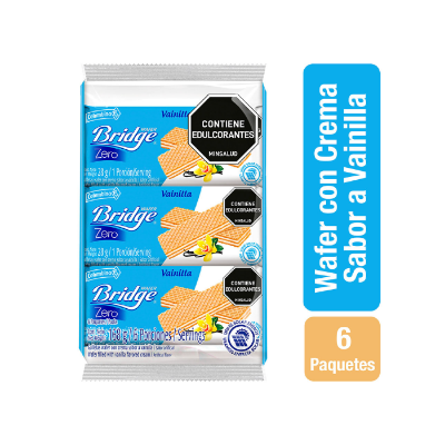 Imagen de GALLETA WAFER VAINILLA SIN AZUCAR BRIDGE 6 PK ...