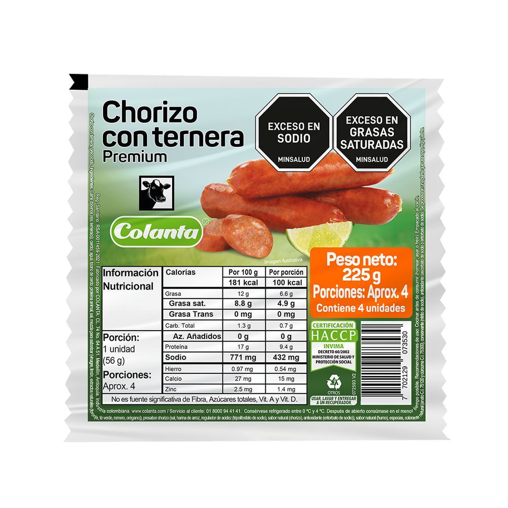 Imagen de Chorizo COLANTA con ternera premium x4und (225  gr)