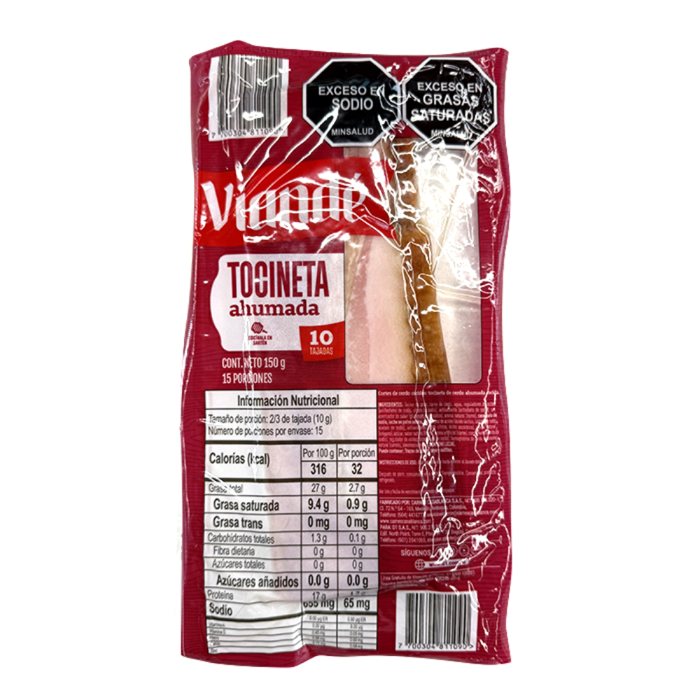 Imagen de TOCINETA AHUMADA VIANDÉ 150 GRS
