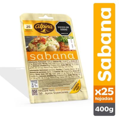 Imagen de Queso Sabana ALPINA 25 tajadas   (400  gr)