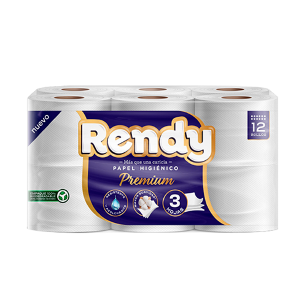 Imagen de PAPEL HIGIÉNICO PREMIUM 3H 12U RENDY 32 MTS