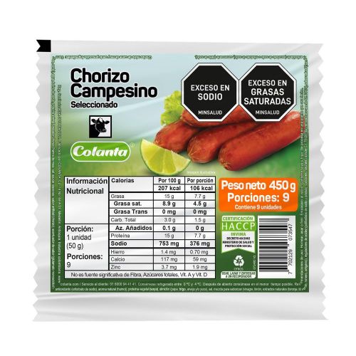 Imagen de Chorizo COLANTA campesino x9und (450  gr)
